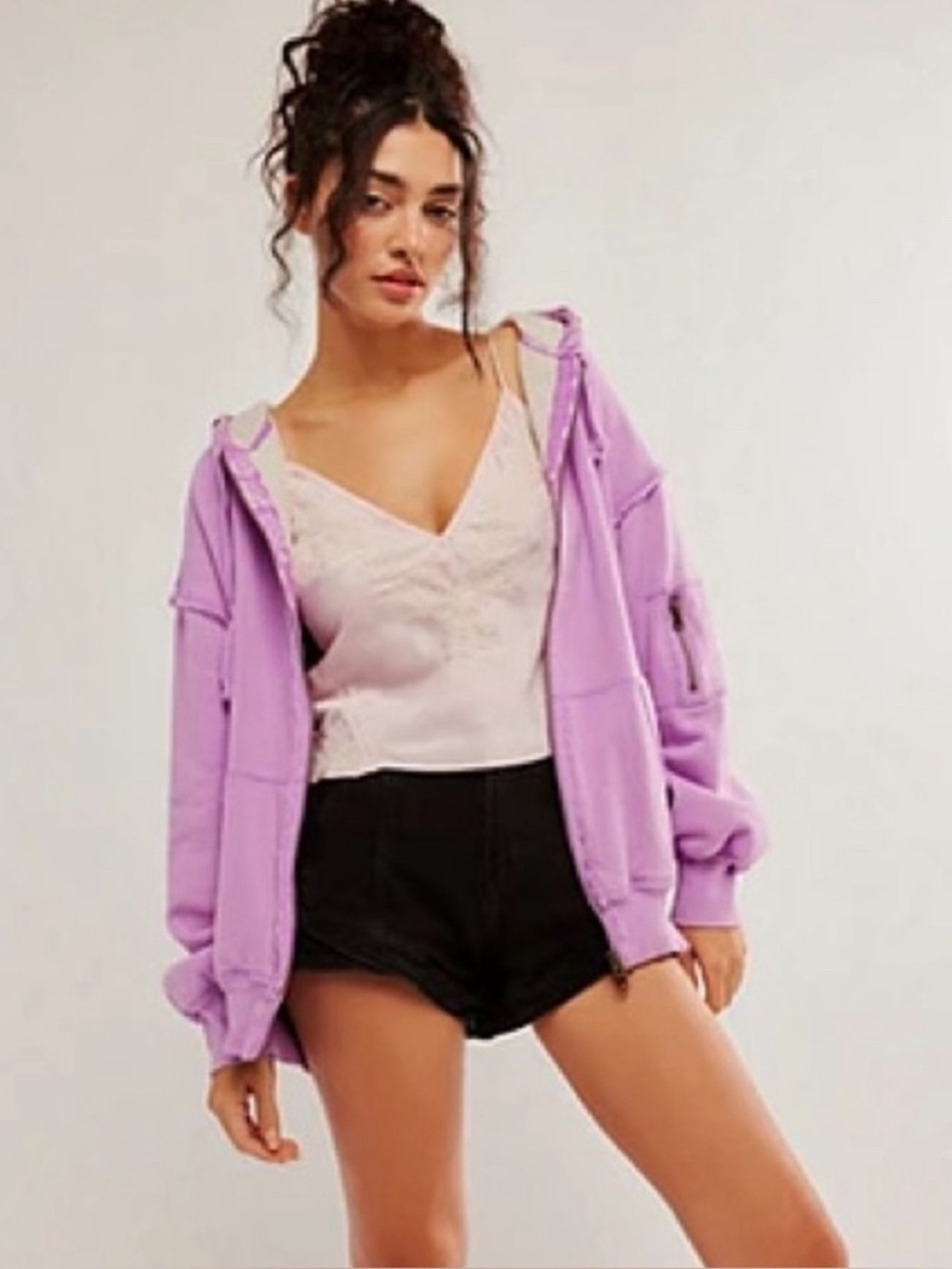 Free People By Your Side Lined Hoodie Sweatshirt Lilac Medium